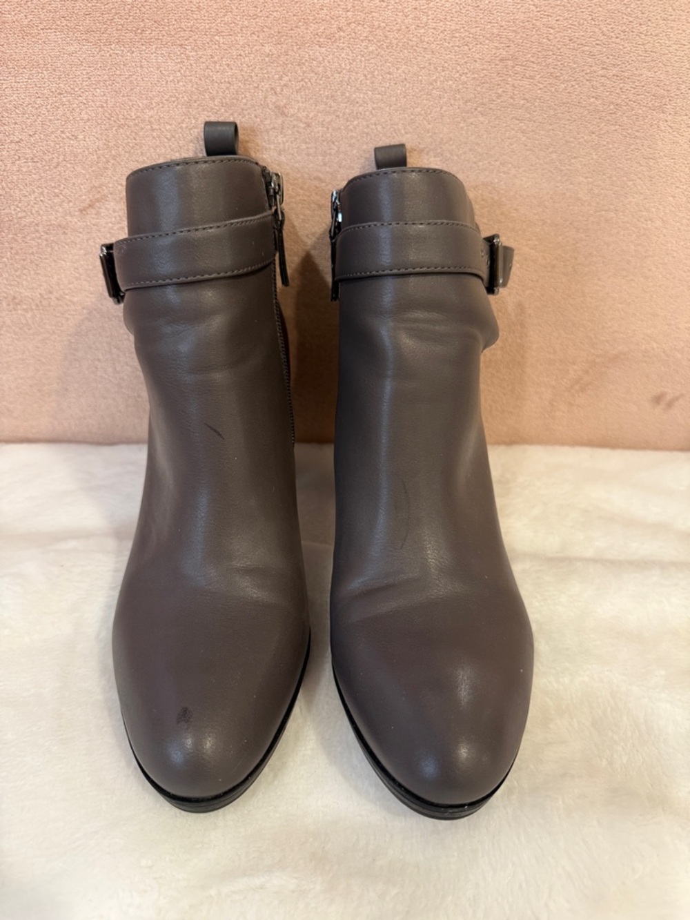 Franco Sarto Dark Brown Leather Ankle Booties with Buckle Strap